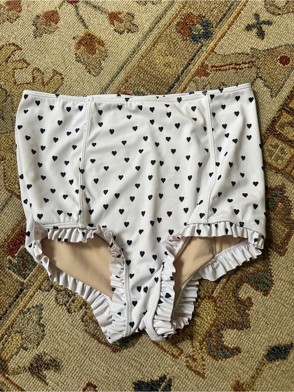 Kortni Jeane White Heart Ruffle High Waisted Bikini Bottoms sz M